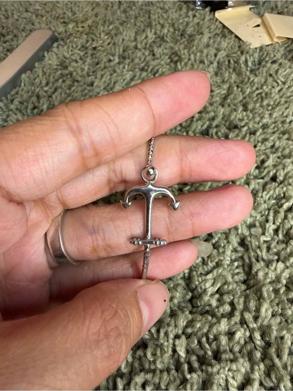 Sterling Silver Anchor Hook Bangle Bracelet - Women Accessories